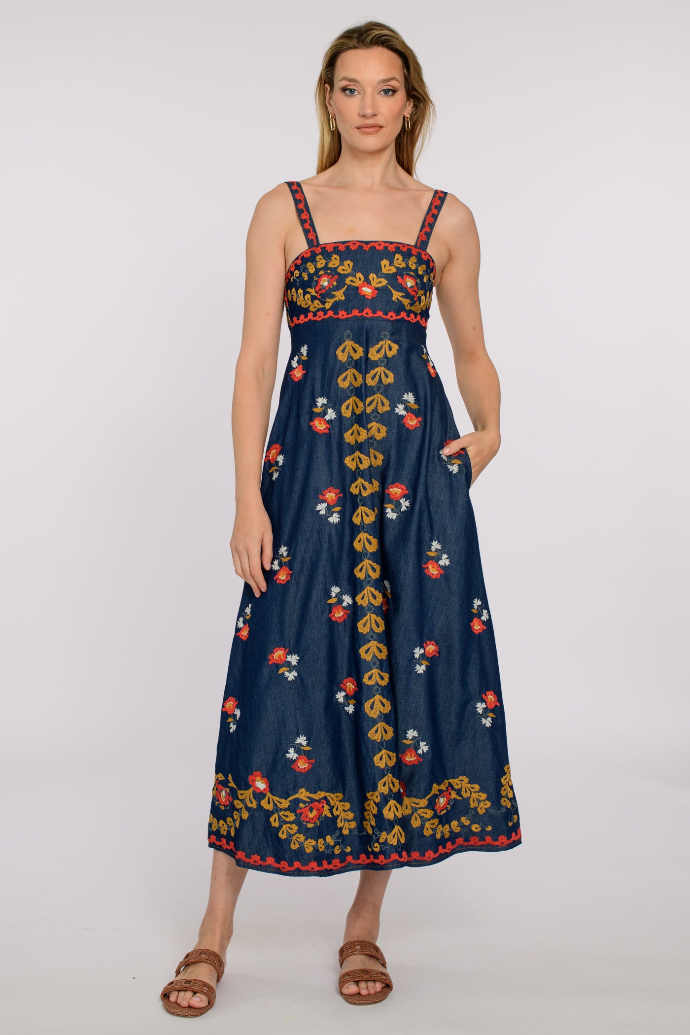 Annalisa Dress in Denim Embroidery
