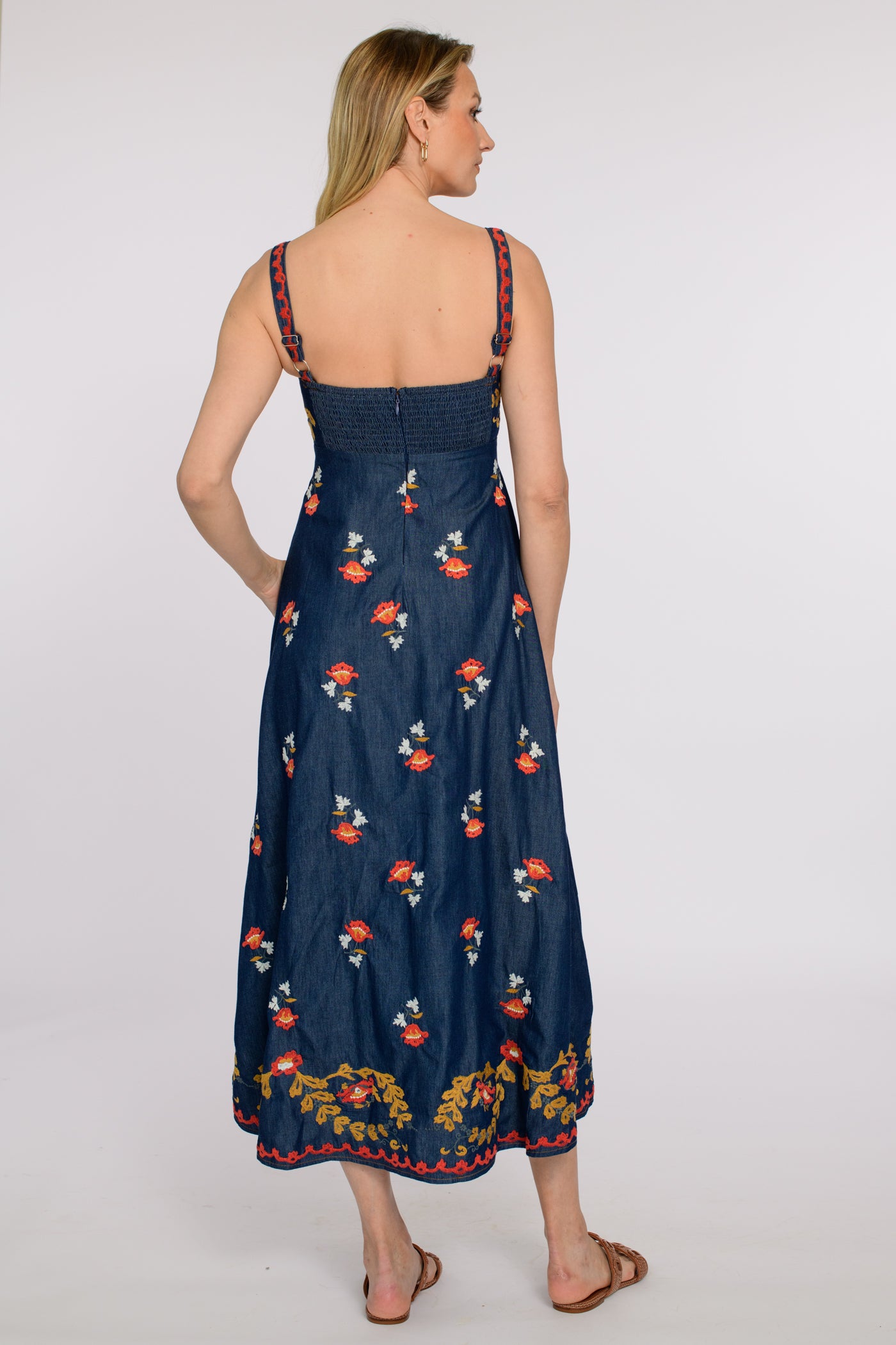 Annalisa Dress in Denim Embroidery
