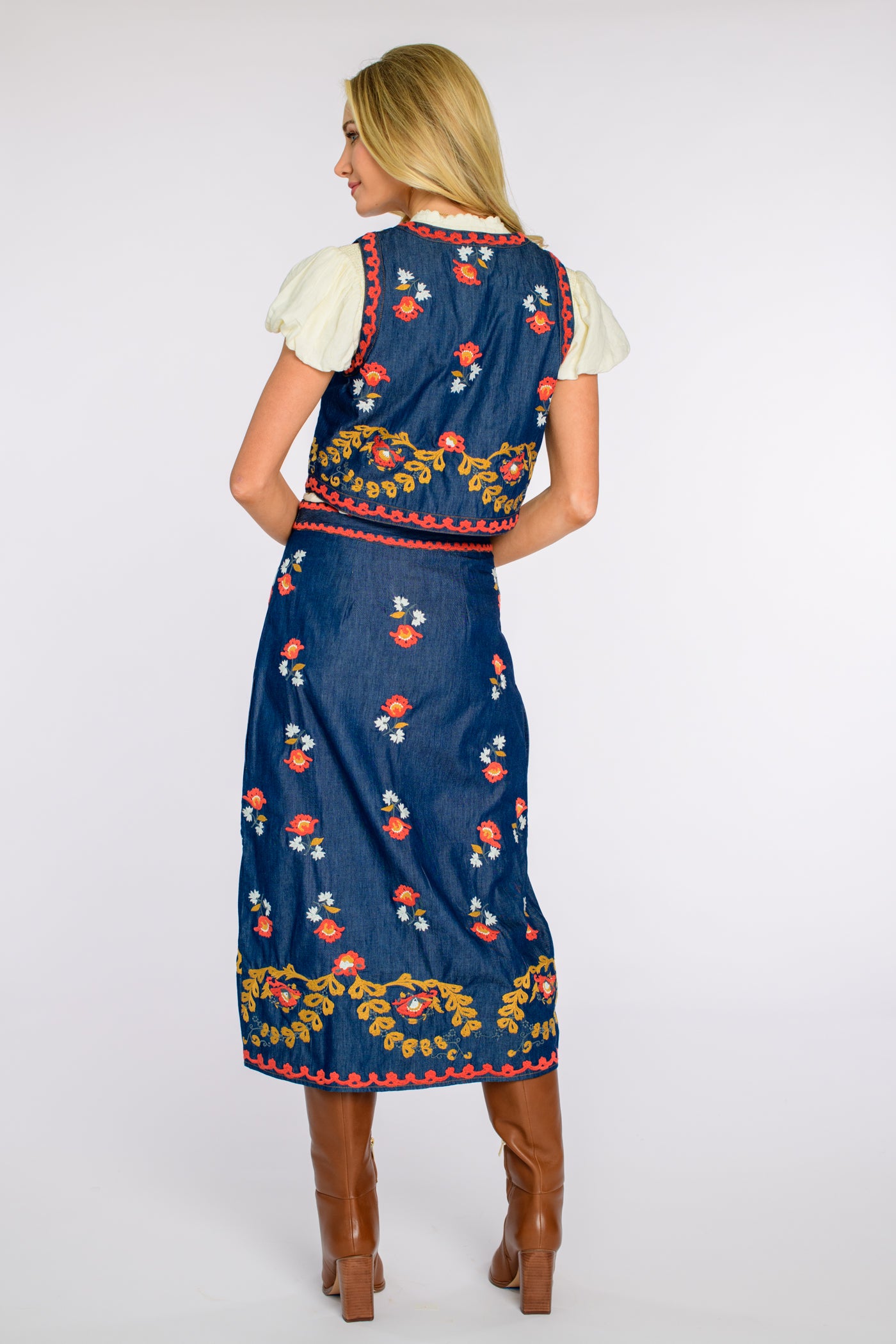 Frannie Skirt in Denim Embroidery