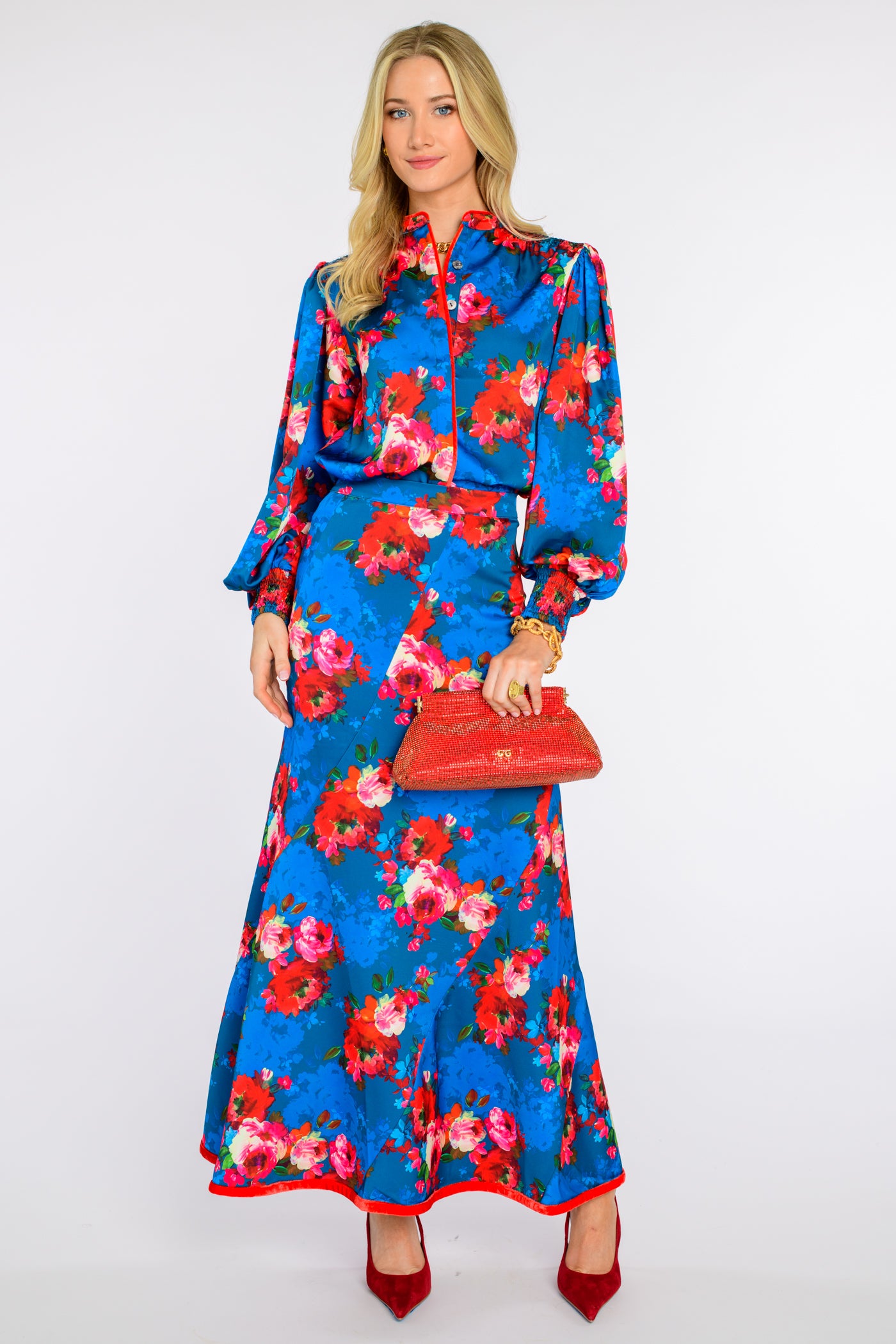 Emily Top in Holiday Chintz Teal