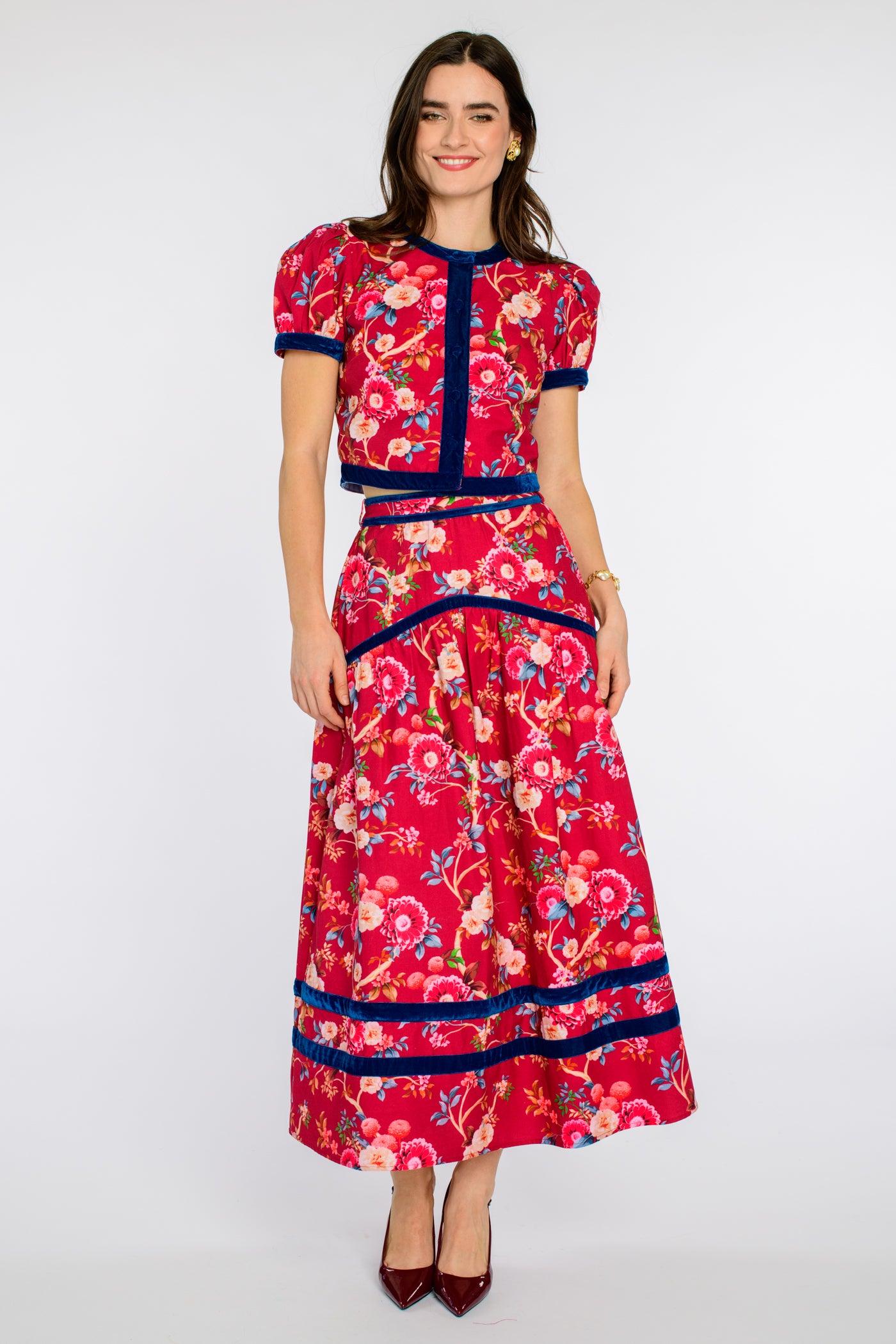 Phoebe Skirt in Chinoiserie Scarlett