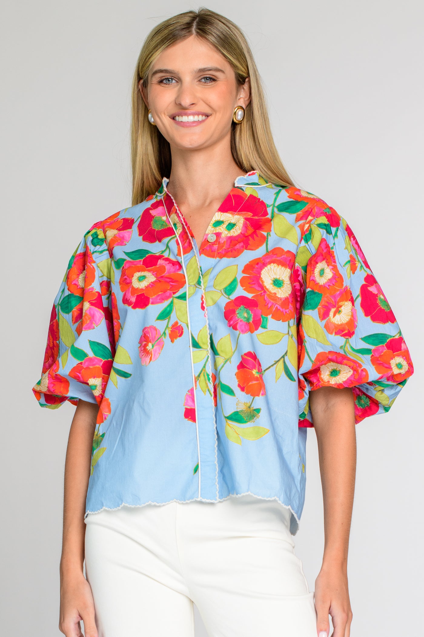 Edie Top in Poppy Patch Blueberry – Elizabeth Ackerman Designs, LLC