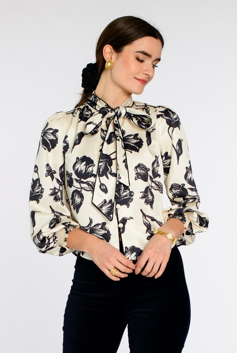 Brit Bow Blouse in Snow Tulip – Elizabeth Ackerman Designs, LLC