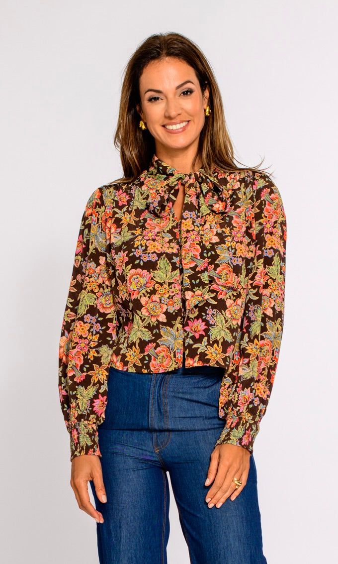 Brit Bow Blouse in Wallflower Brown
