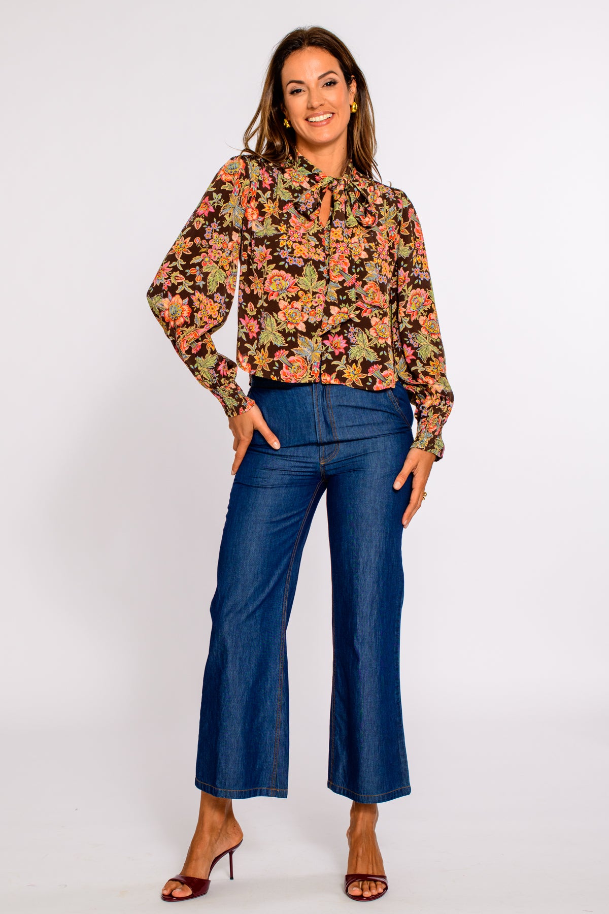 Brit Bow Blouse in Wallflower Brown
