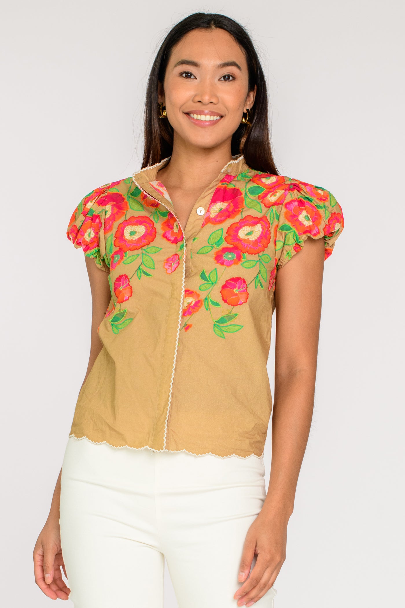 Short Sleeve Emily Top in Poppy Patch Iced Coffee – Elizabeth