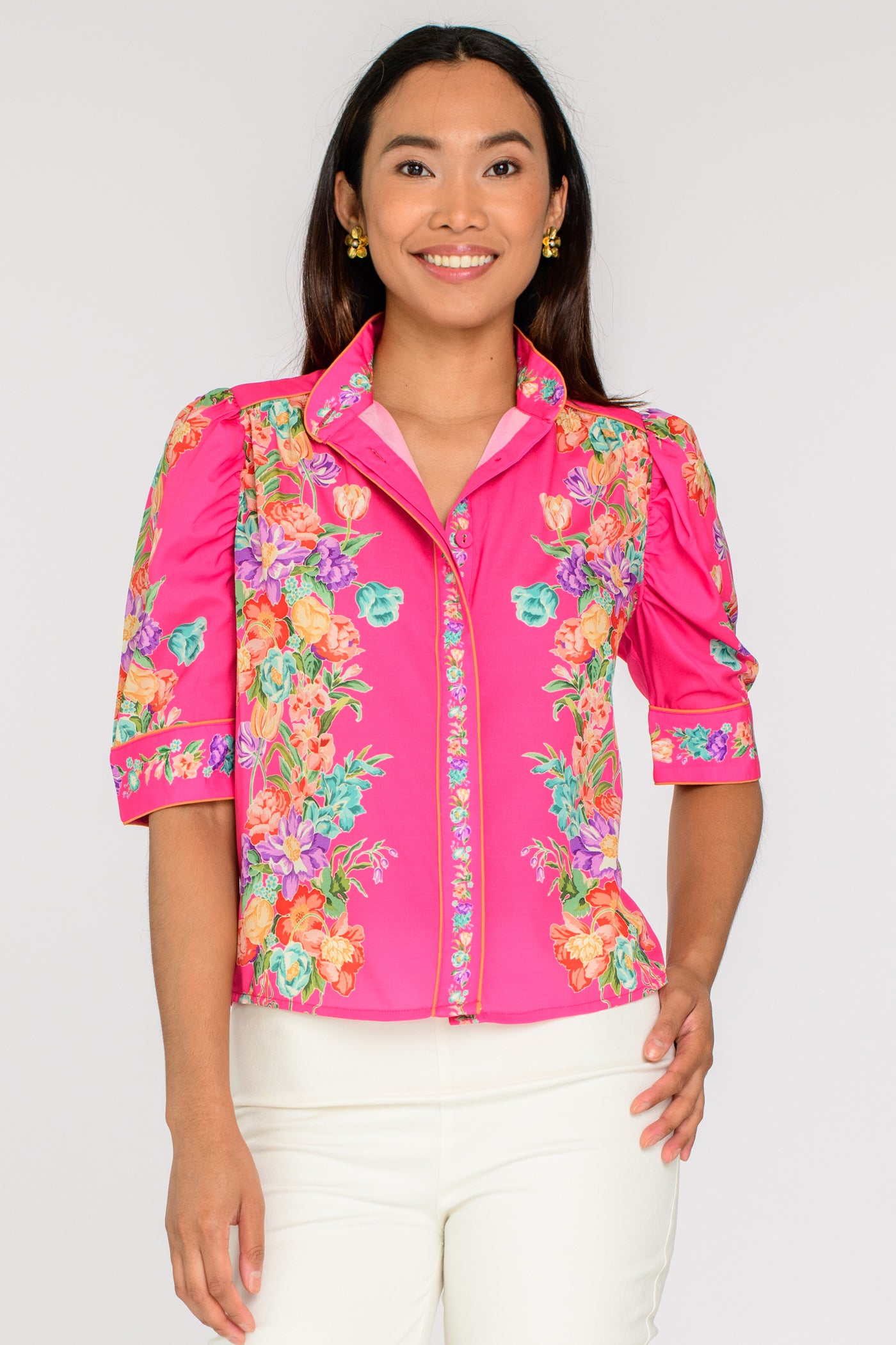 Ruthie Top in Tulip Tapestry - Pink Glo – Elizabeth Ackerman