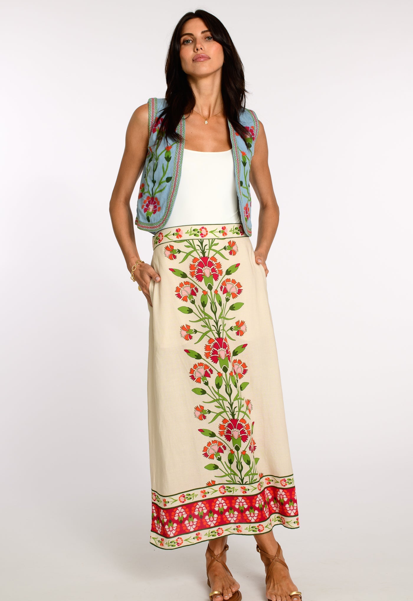Kit Vest in Indian Flower Chambray