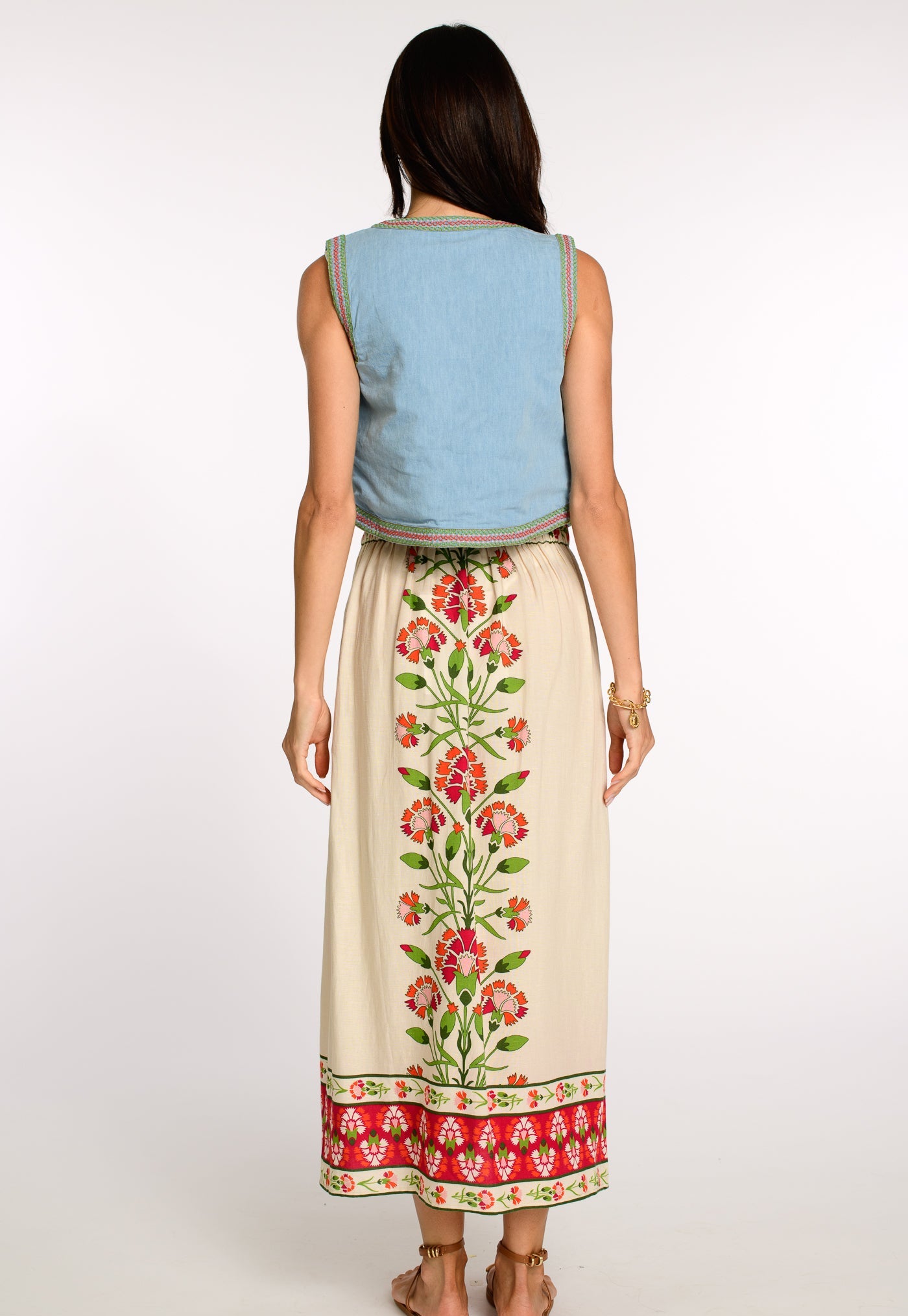 Kit Vest in Indian Flower Chambray