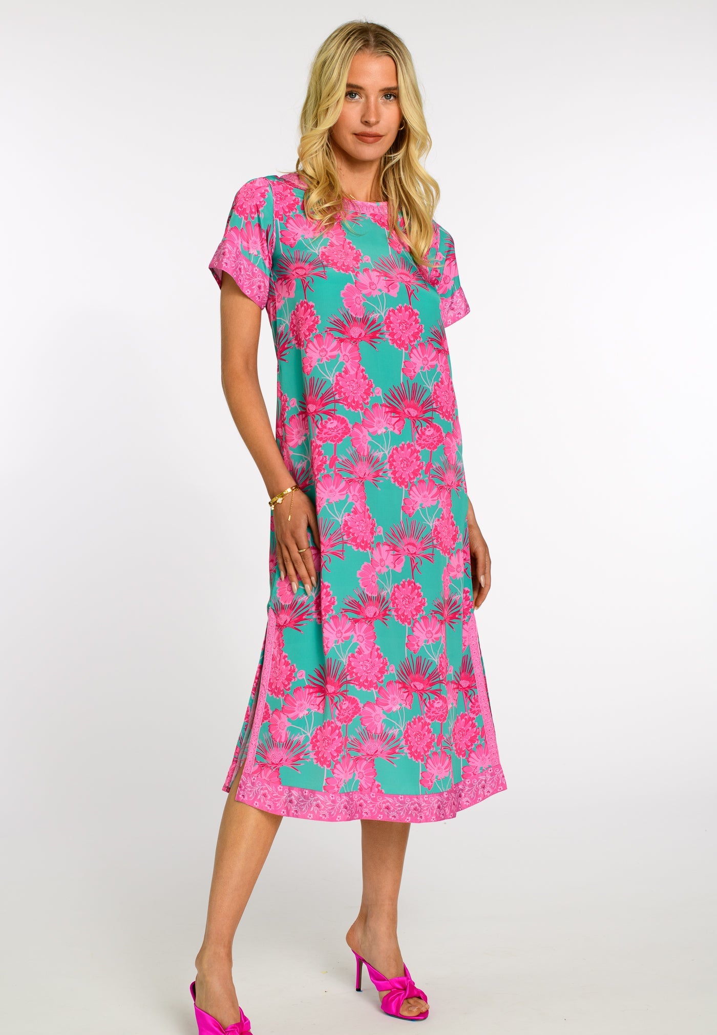 Tess Midi Dress in Plum Flower Teal