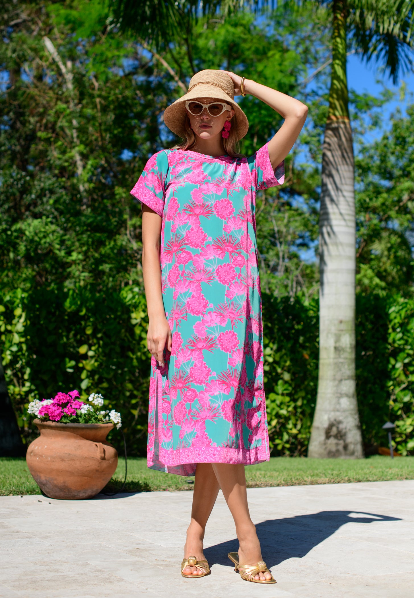 Tess Midi Dress in Plum Flower Teal