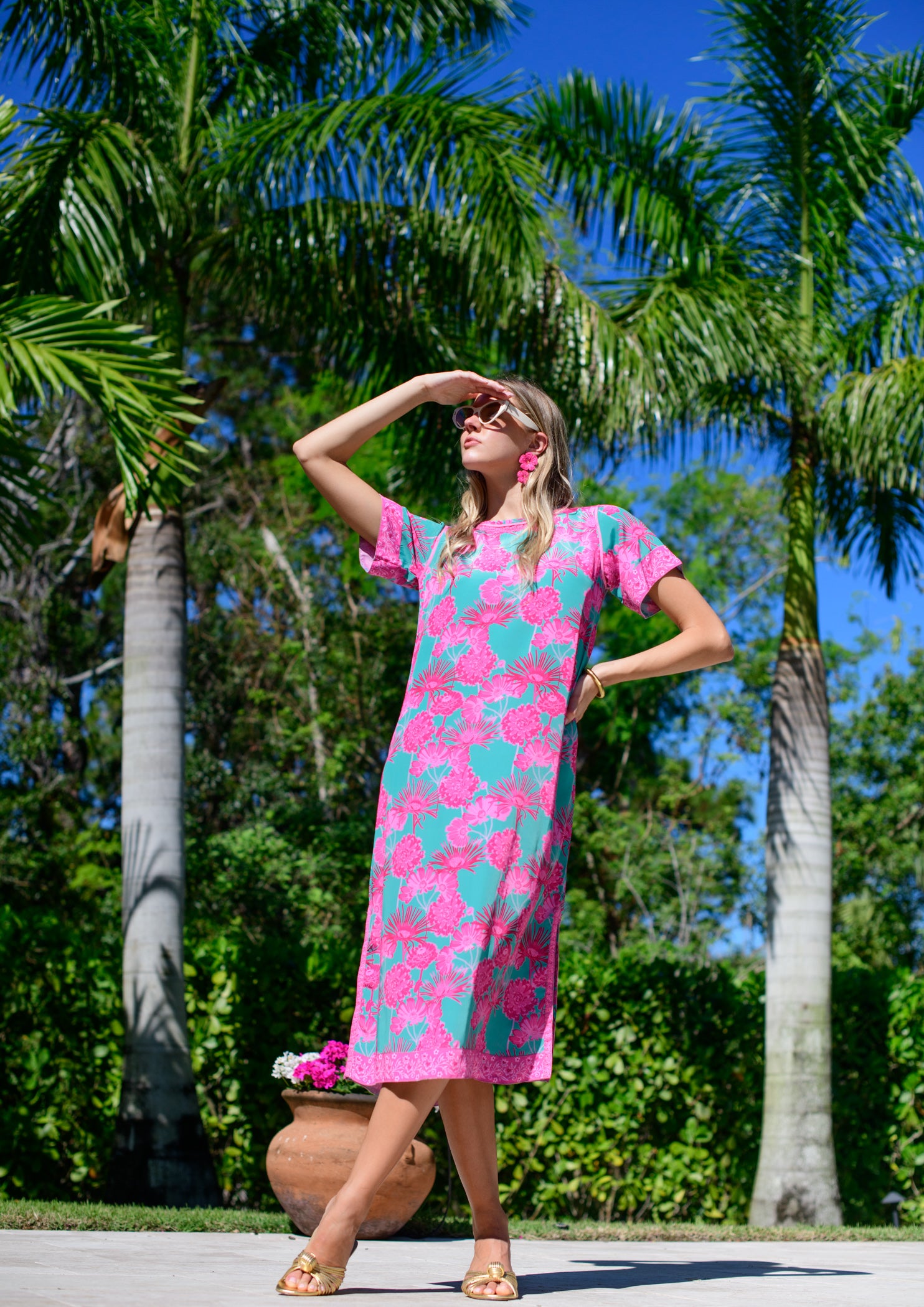 Tess Midi Dress in Plum Flower Teal