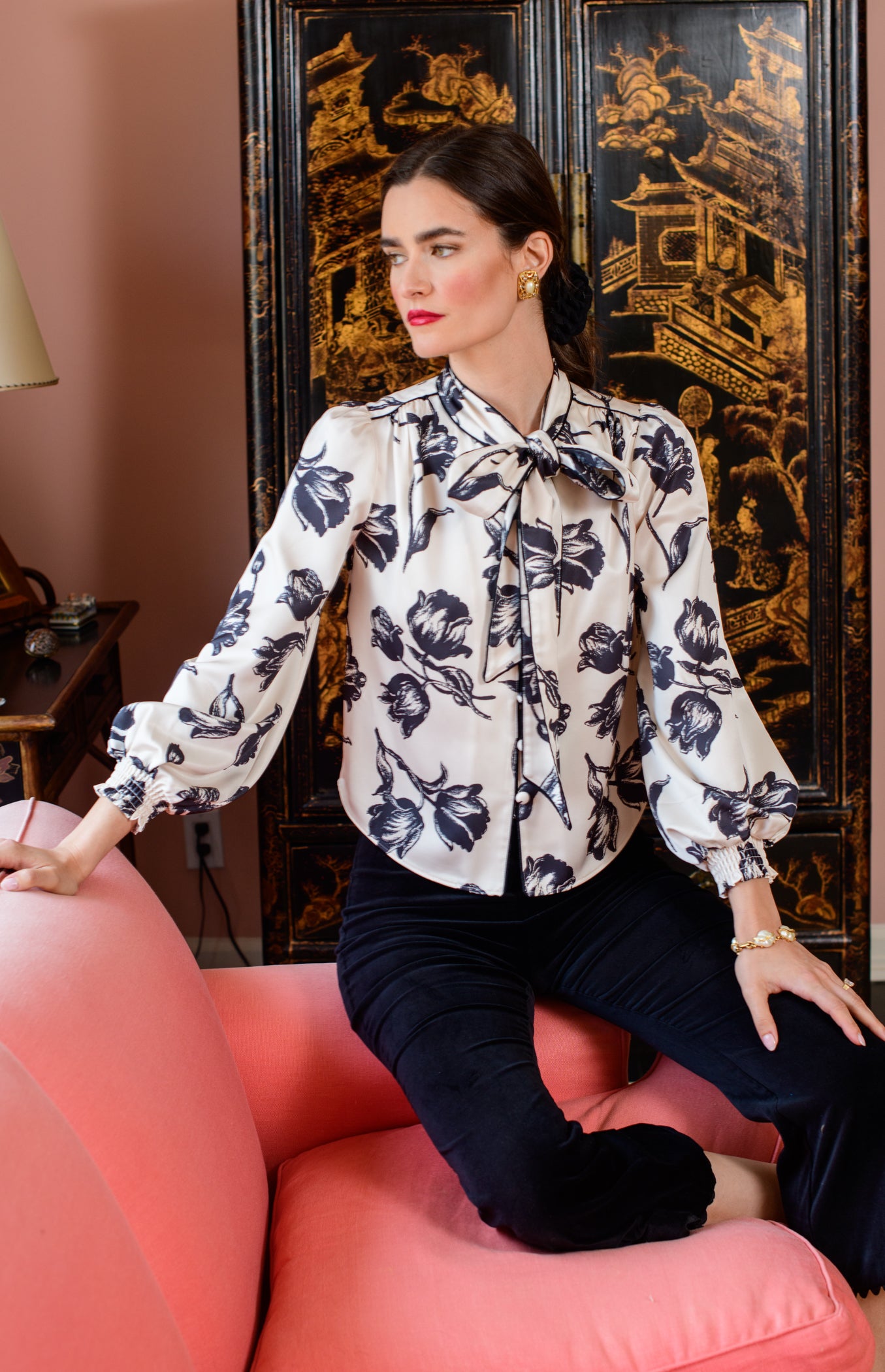Brit Bow Blouse in Snow Tulip – Elizabeth Ackerman Designs, LLC