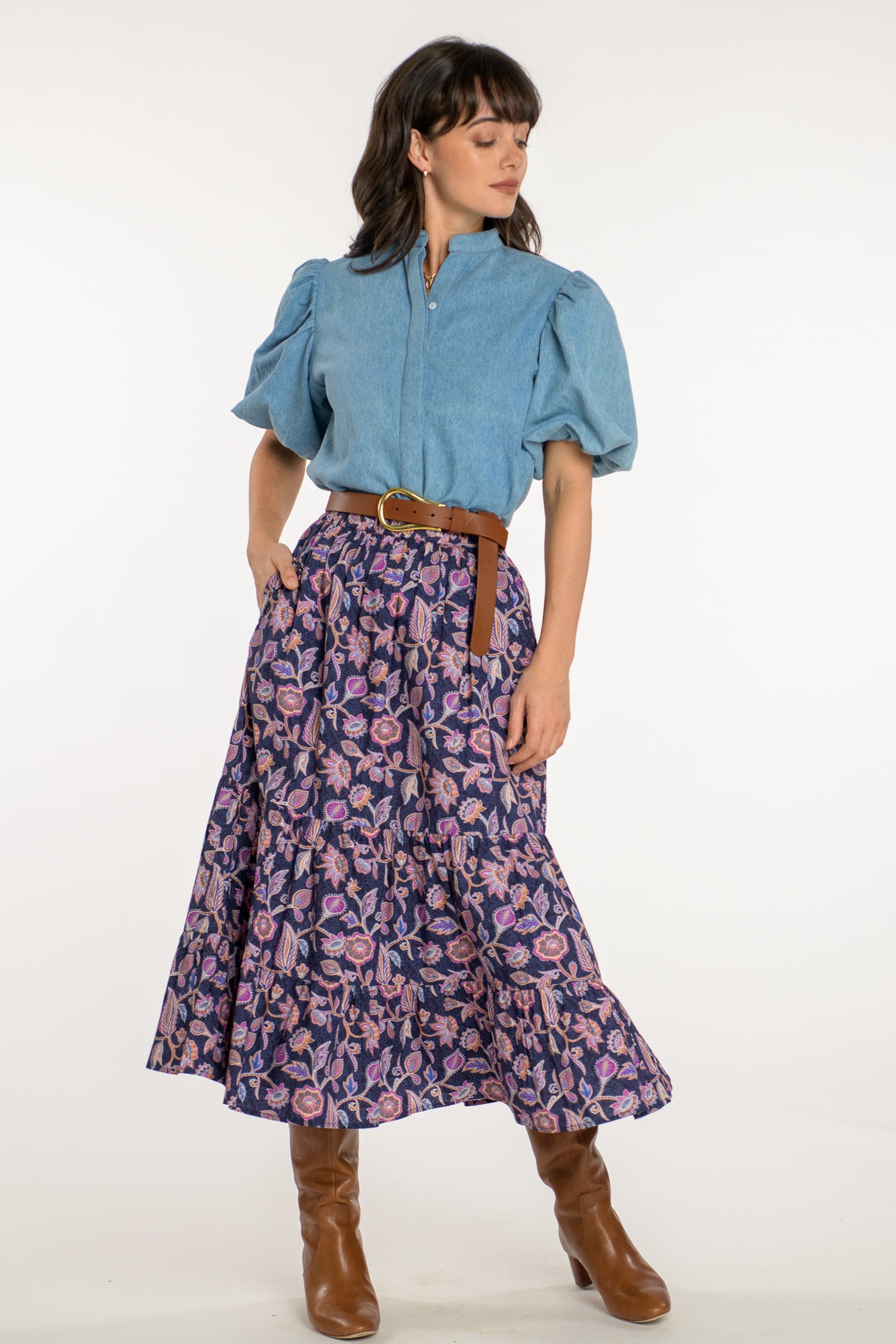 Surrey Skirt in Cactus Flower Navy