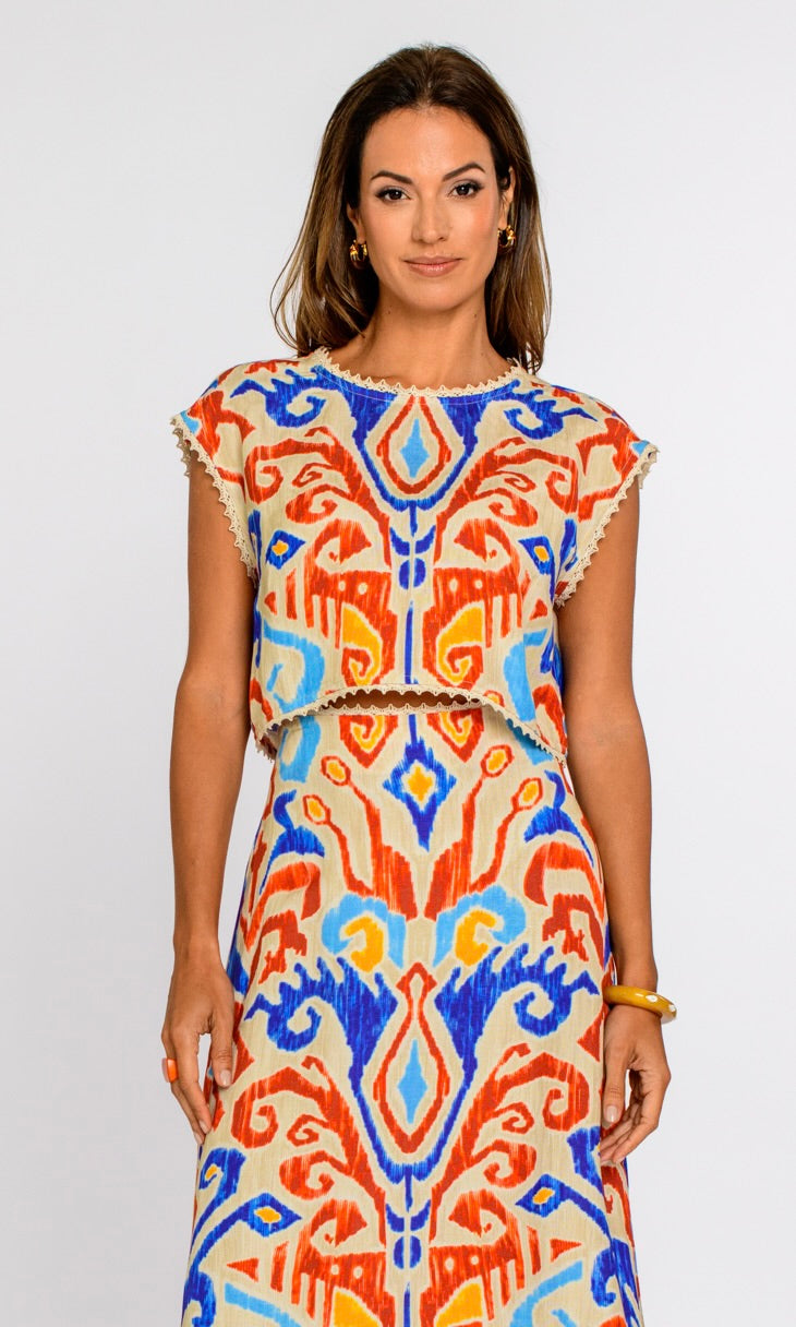 Jackie Top in Ikat Multi