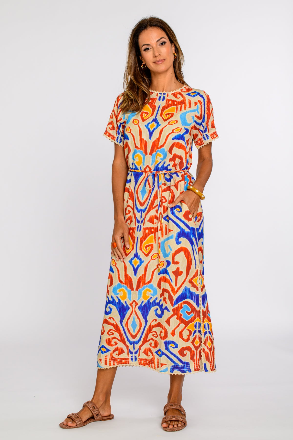 Tess Midi Dress in Ikat Multi M Tess Midi Dress in Ikat Multi M