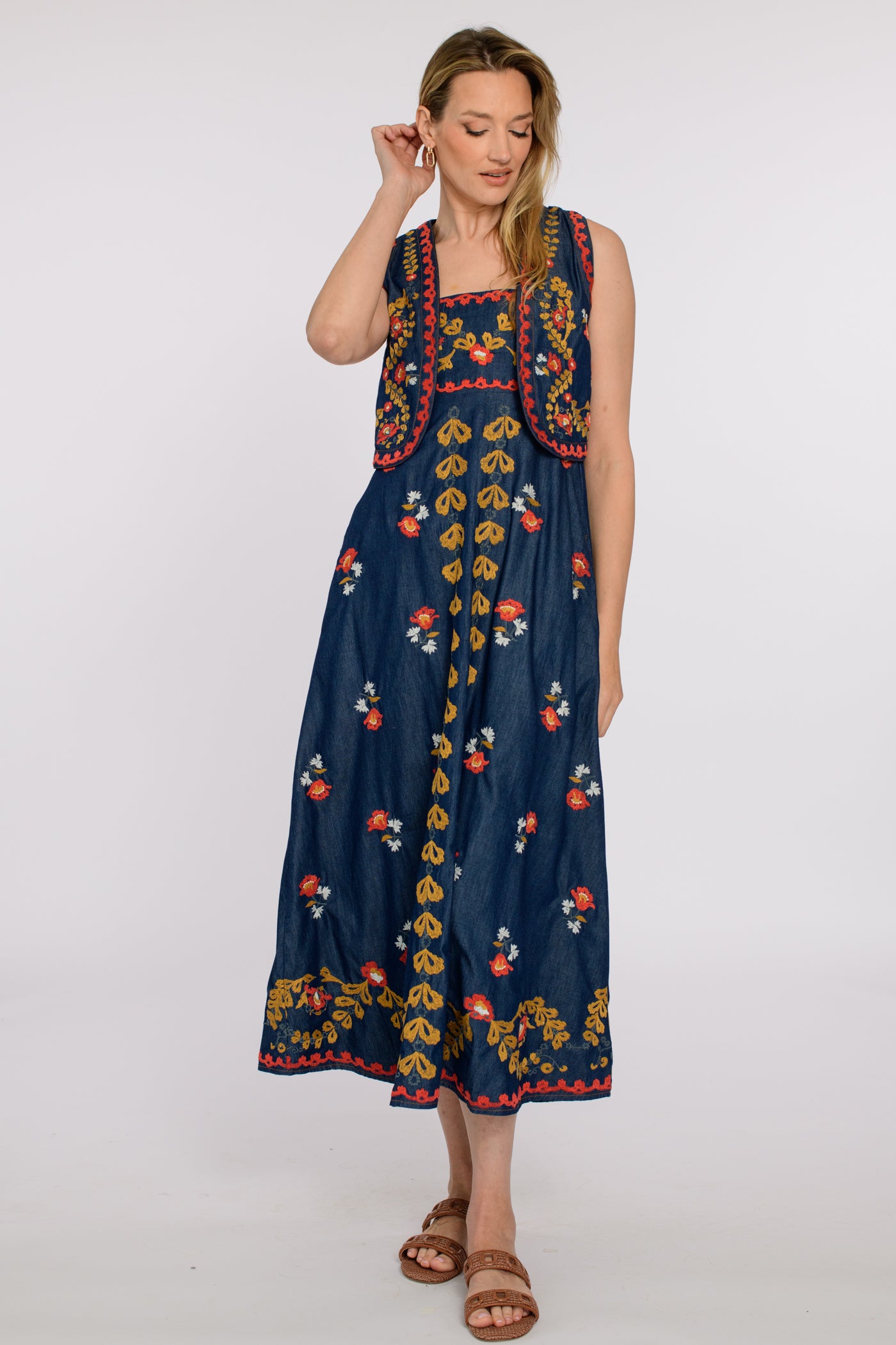 Annalisa Dress in Denim Embroidery