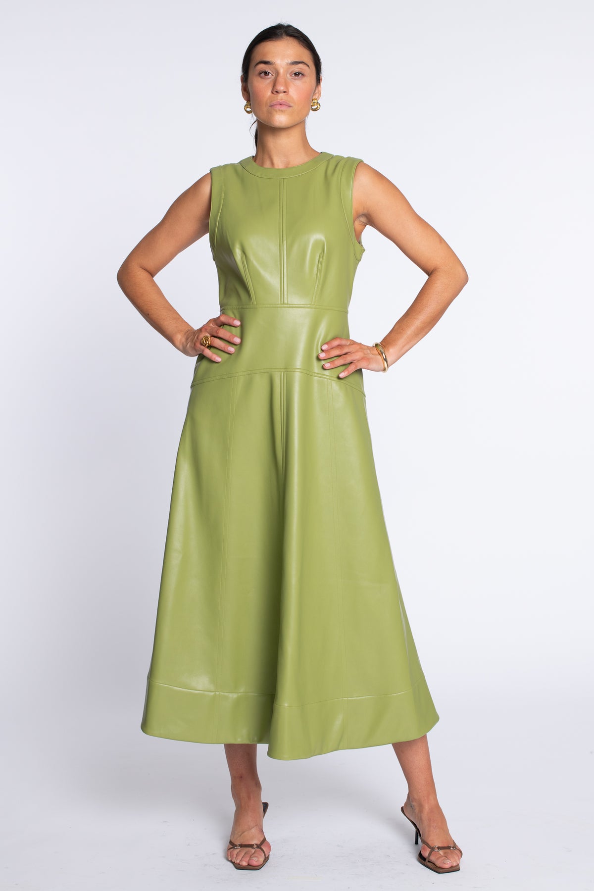 Claire Dress in Olive Leather