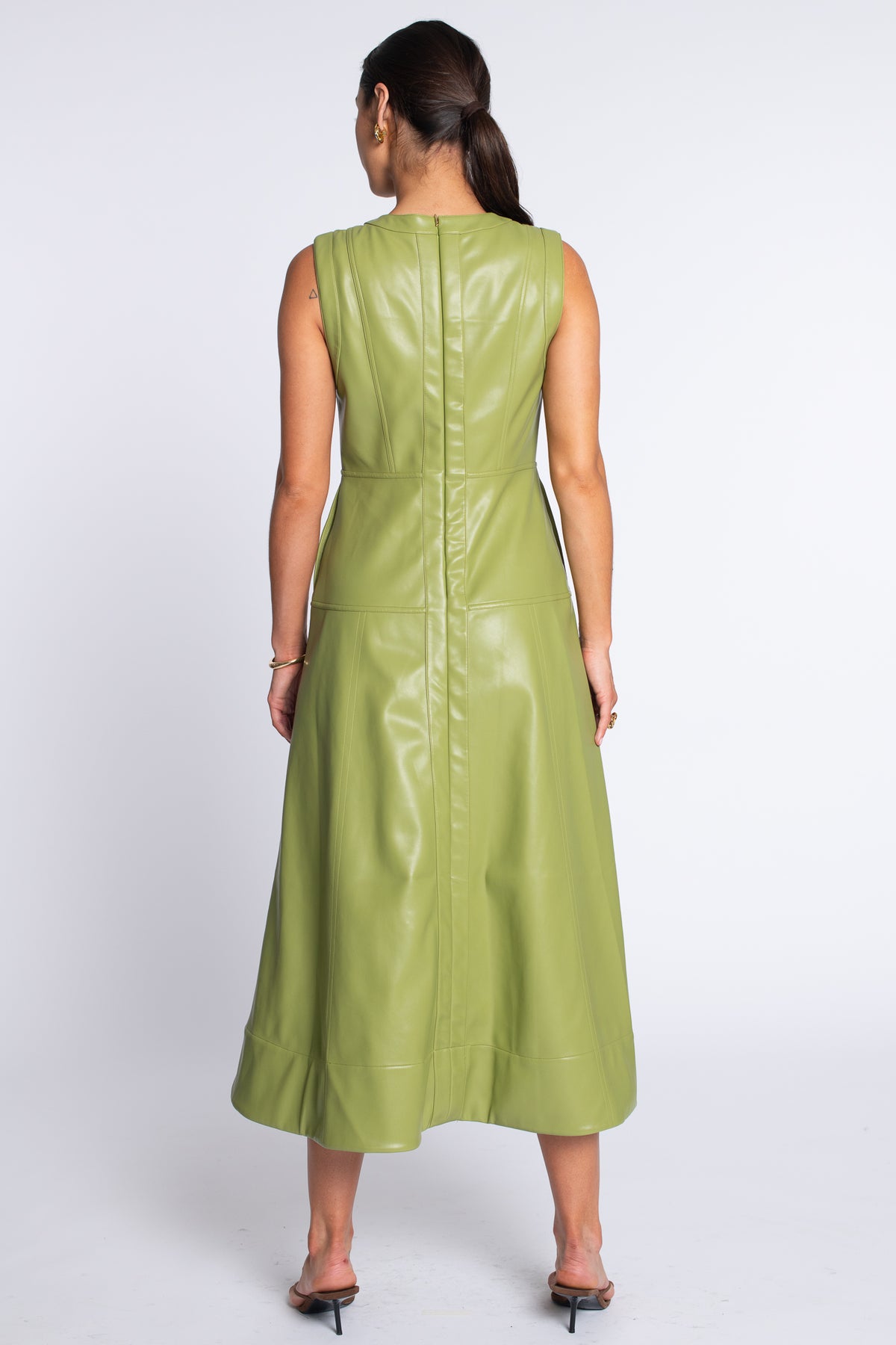 Claire Dress in Olive Leather