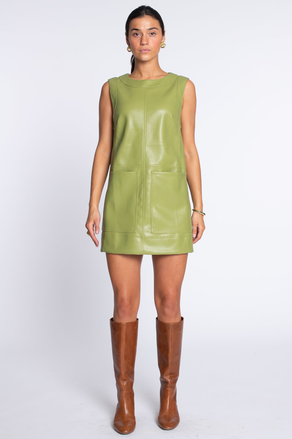 Ellie Dress in Olive Leather
