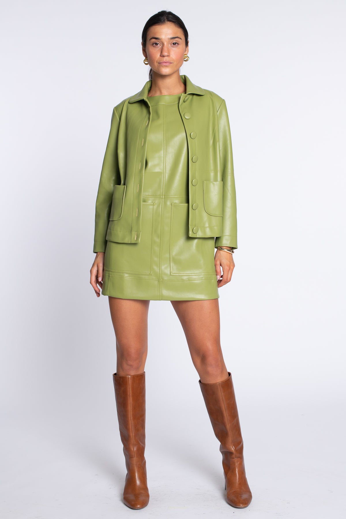 Ellie Dress in Olive Leather