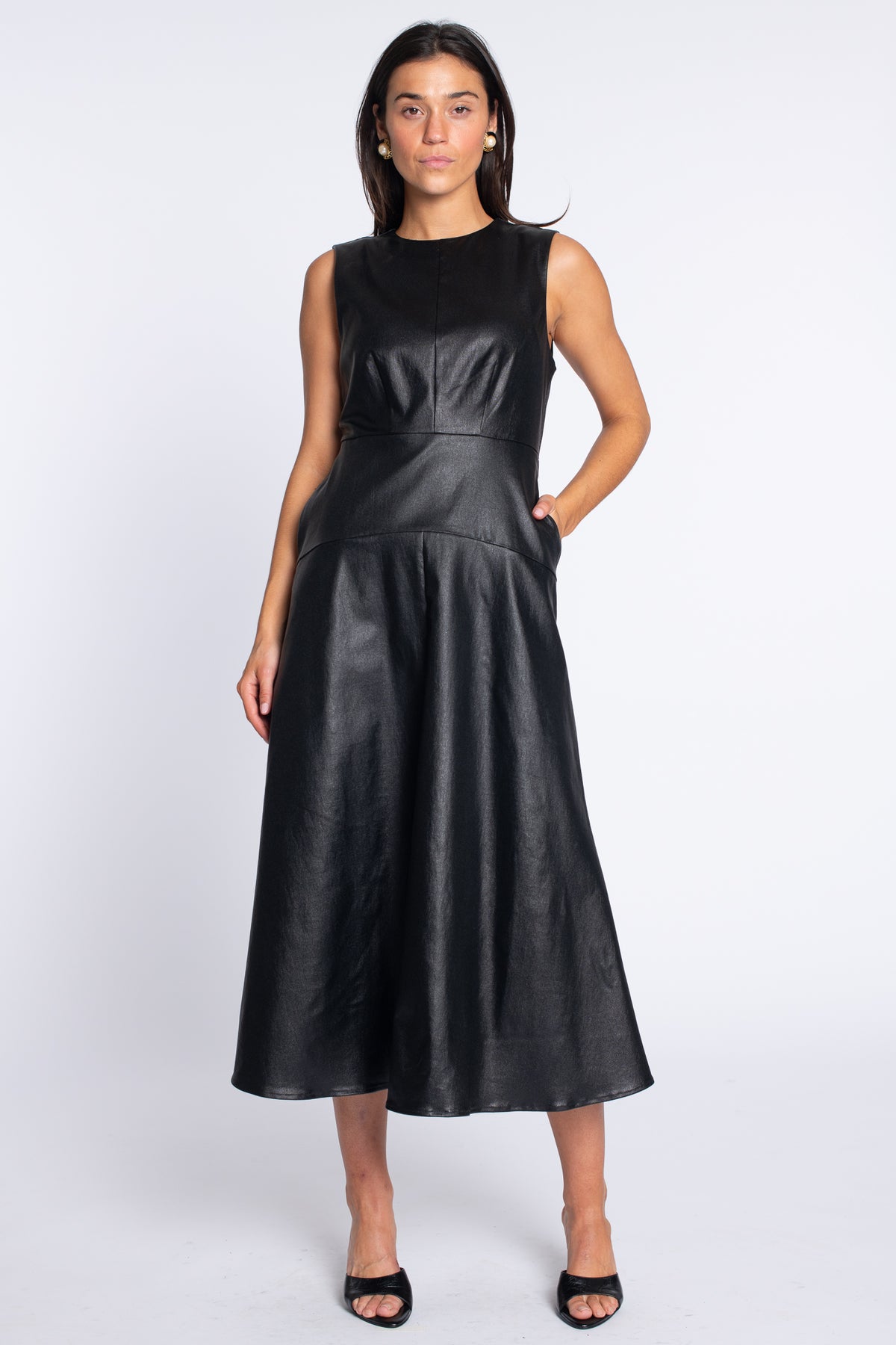 Claire Dress in Black Metallic Denim