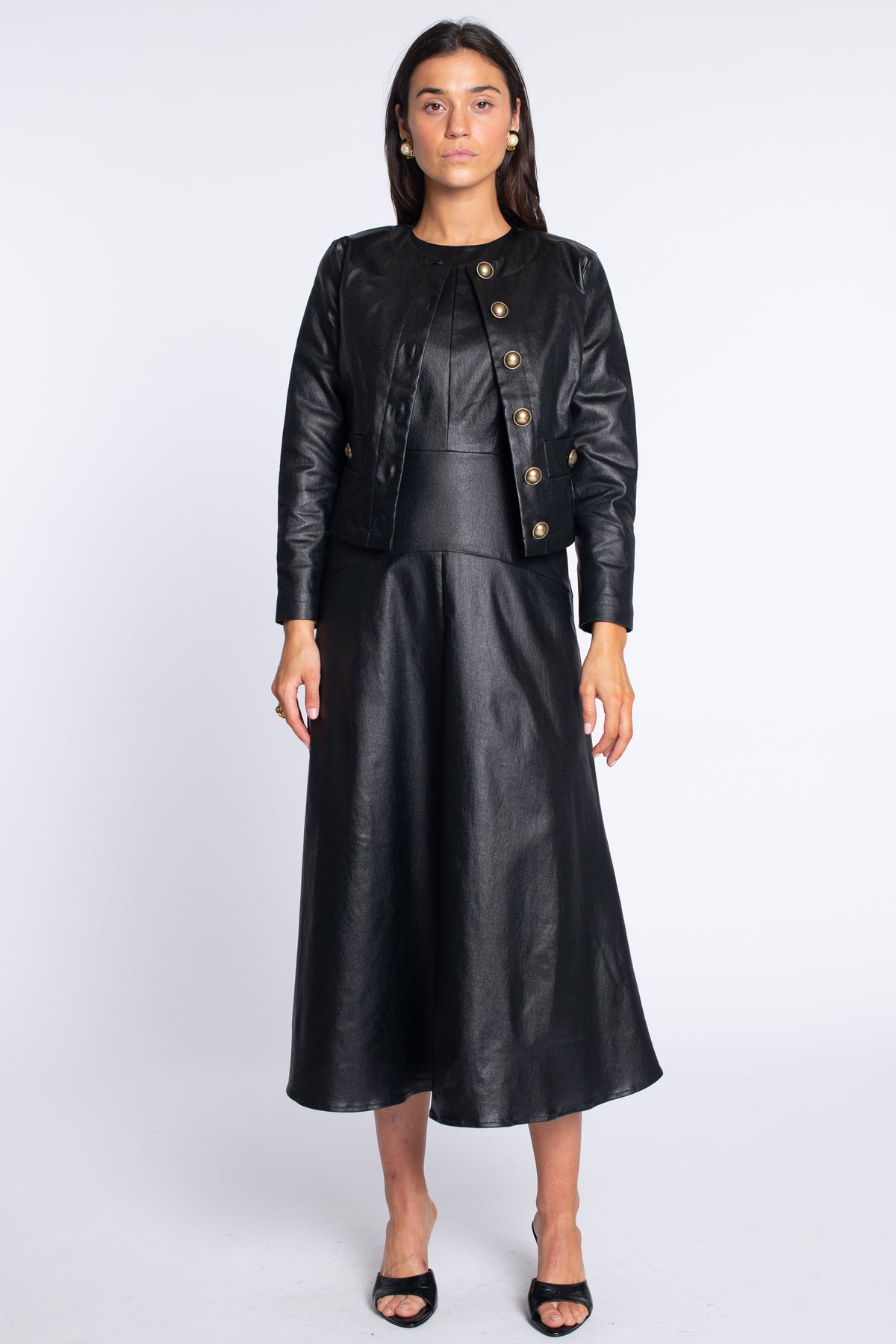 Claire Dress in Black Metallic Denim