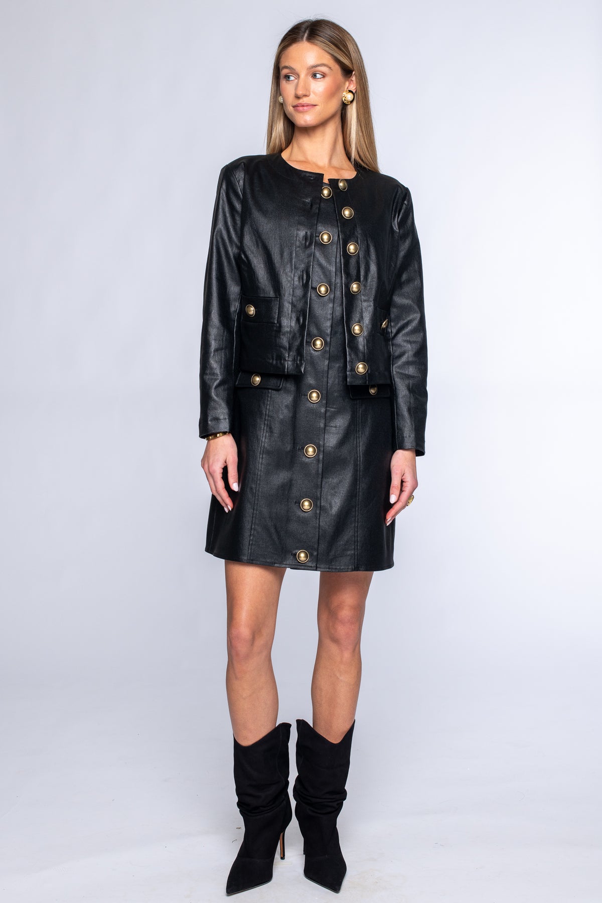 Rory Dress in Black Metallic Denim