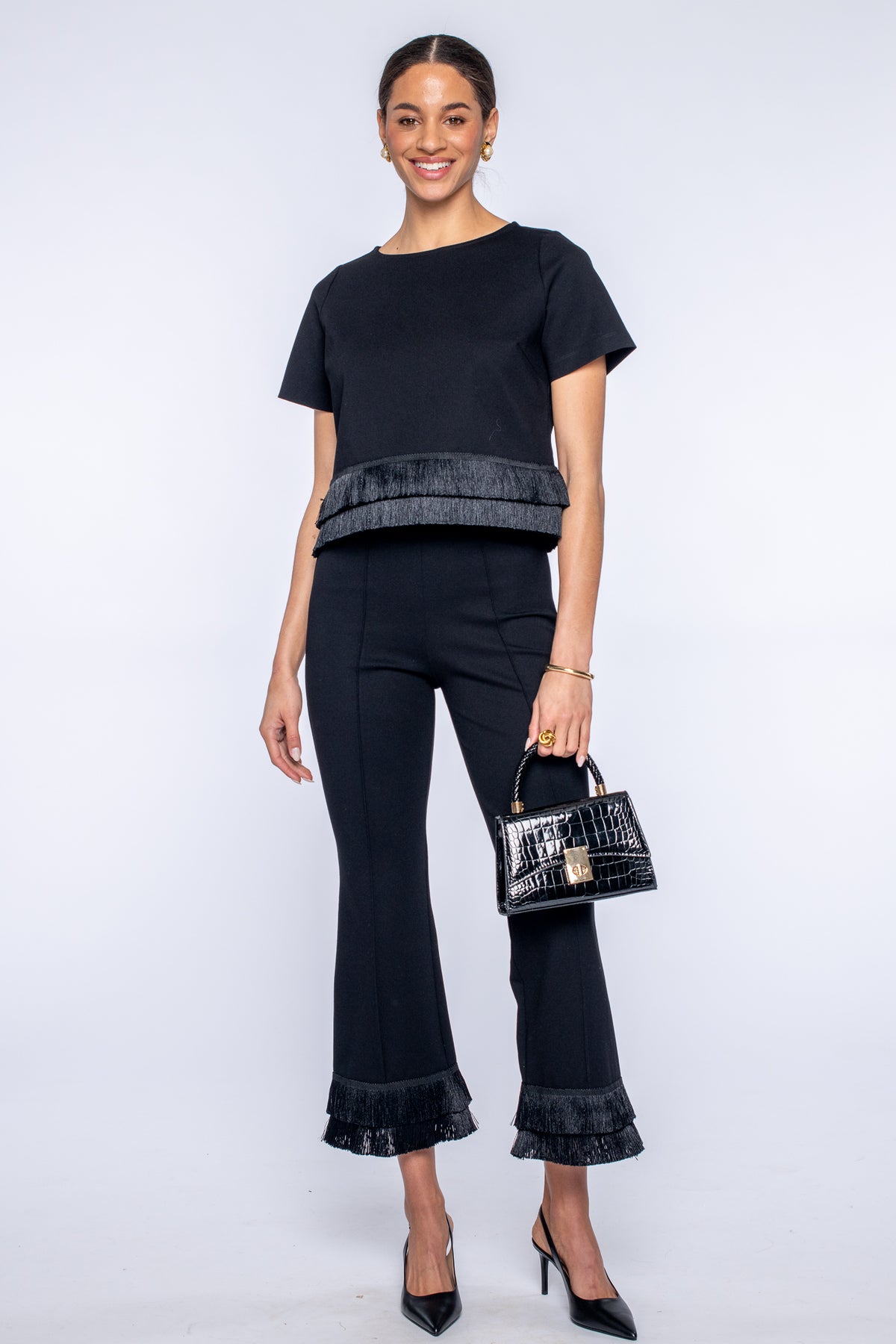 Jojo Pants in Black with Fringe Trim