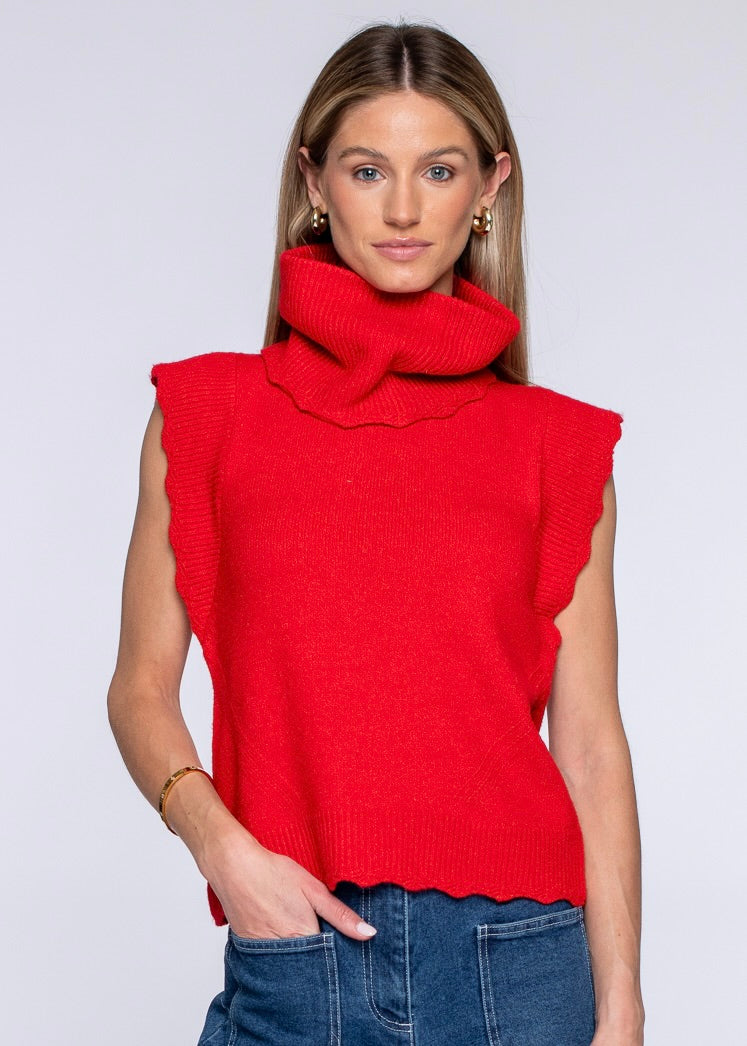 Heather Convertible Sweater in Red Apple