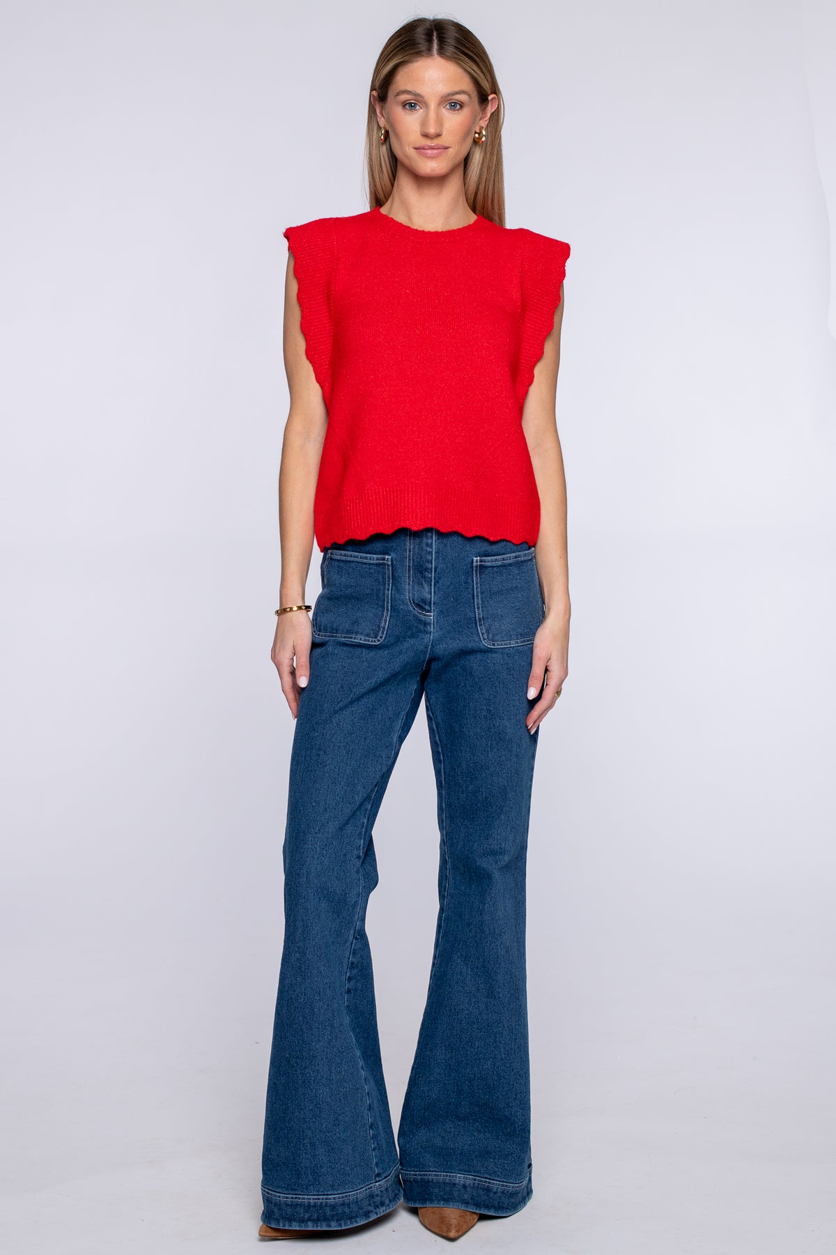 Heather Convertible Sweater in Red Apple